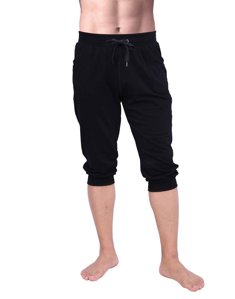 HDE Mens 3/4 Pants Workout Jogger Yoga Capri Shorts with Pockets for Running Black - Large - Image 2